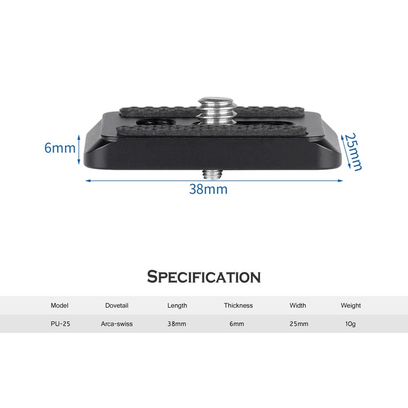 LEOFOTO PU-25 Mini Plate, 25mm, Arca Compatible, Black Anodized Aluminum, Camera Mount - Image 3